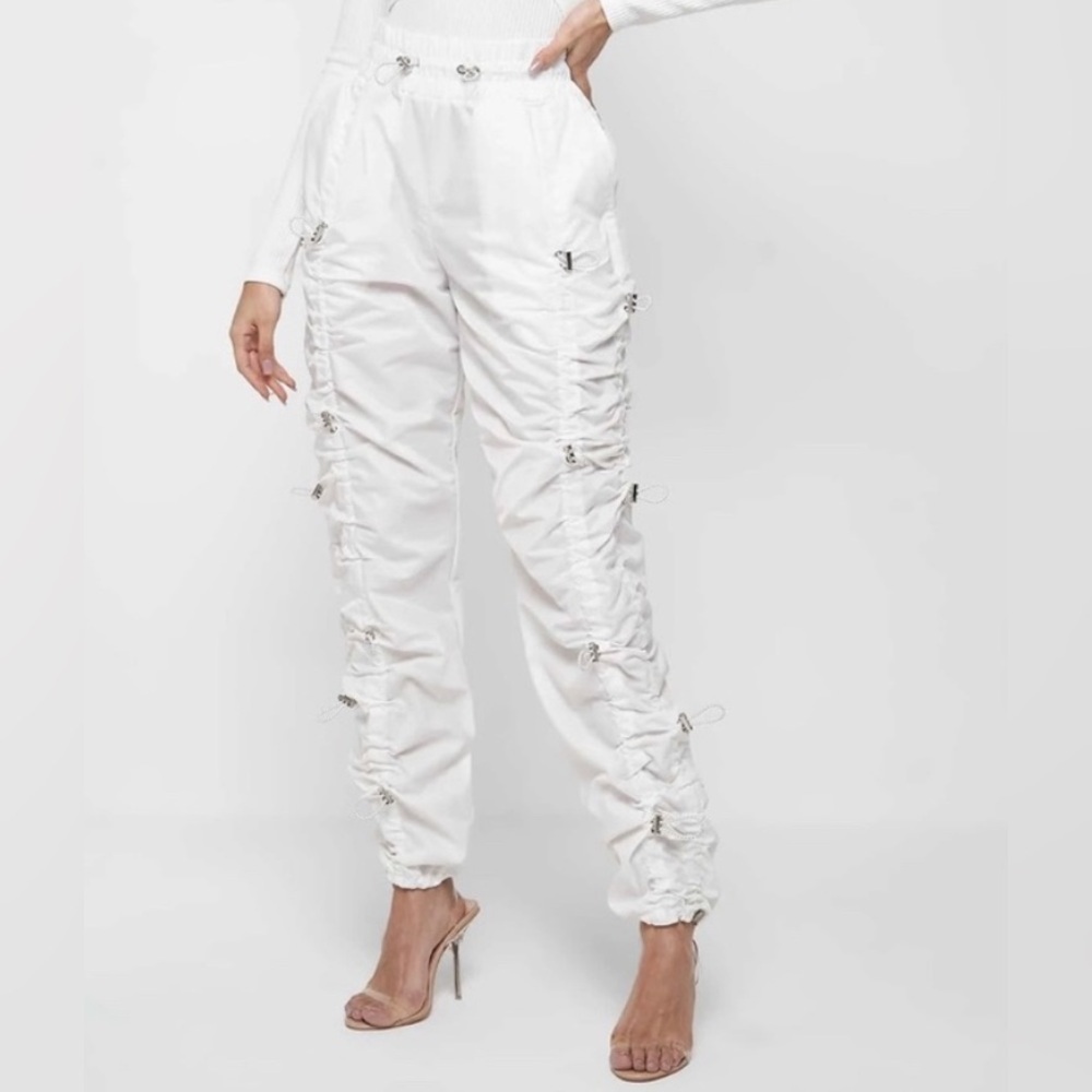 Manière De Voir Ruched Cargo Pants Size 4 Streetwear Techwear Bungee Joggers